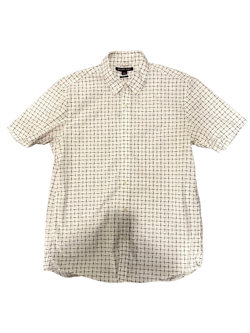Michael Kors Slim Fit White Geometric Grid Pattern Shirt Size L